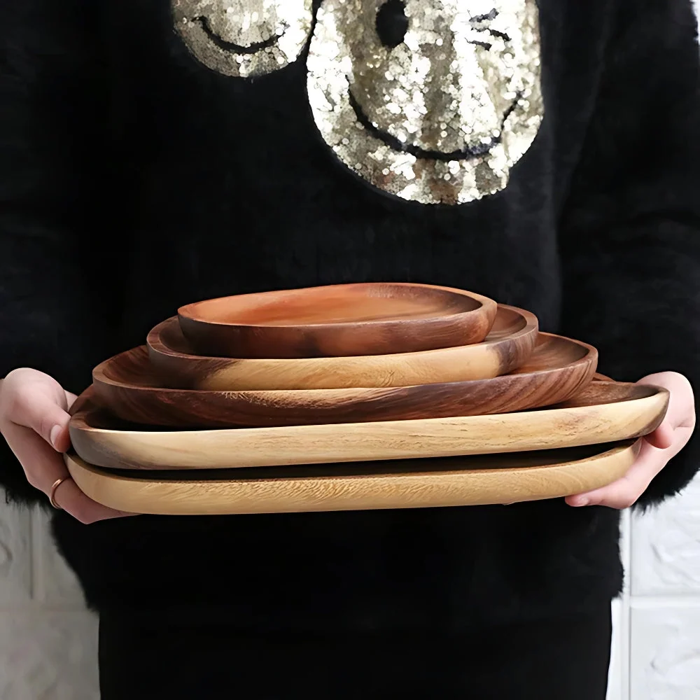 Serving Tray Set Oval Acacia Wood 5-Piece - Image 2