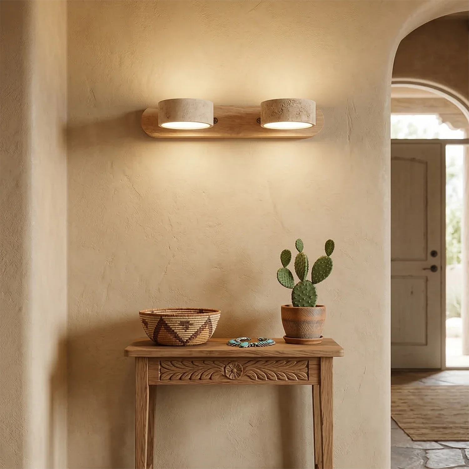 Elegant Adjustable LED Wall Light with Natural Stone Shades - Image 9