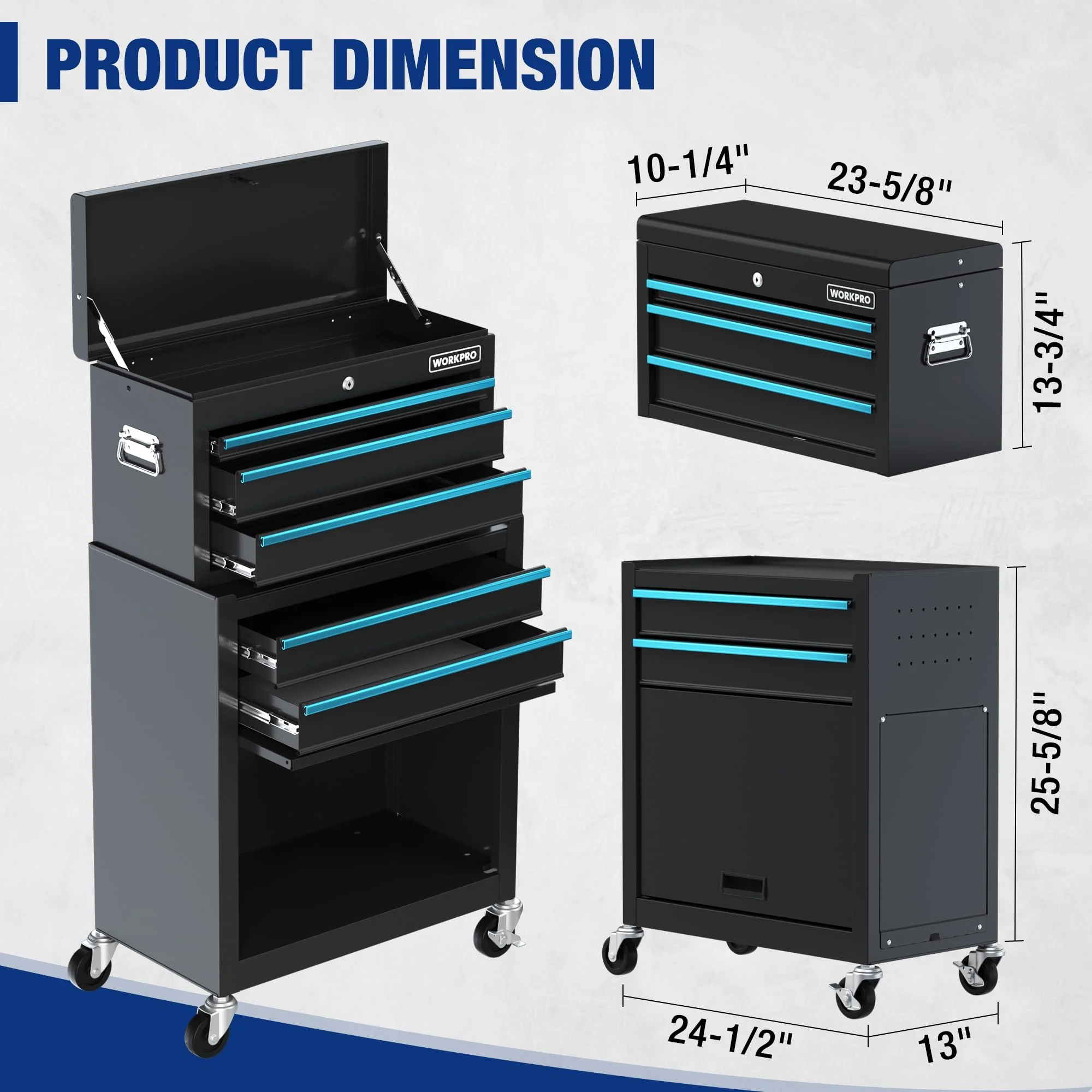 WORKPRO 5-Drawer Rolling Tool Chest, Sliding Metal Drawer Rolling Tool Storage Cabinet - Image 4