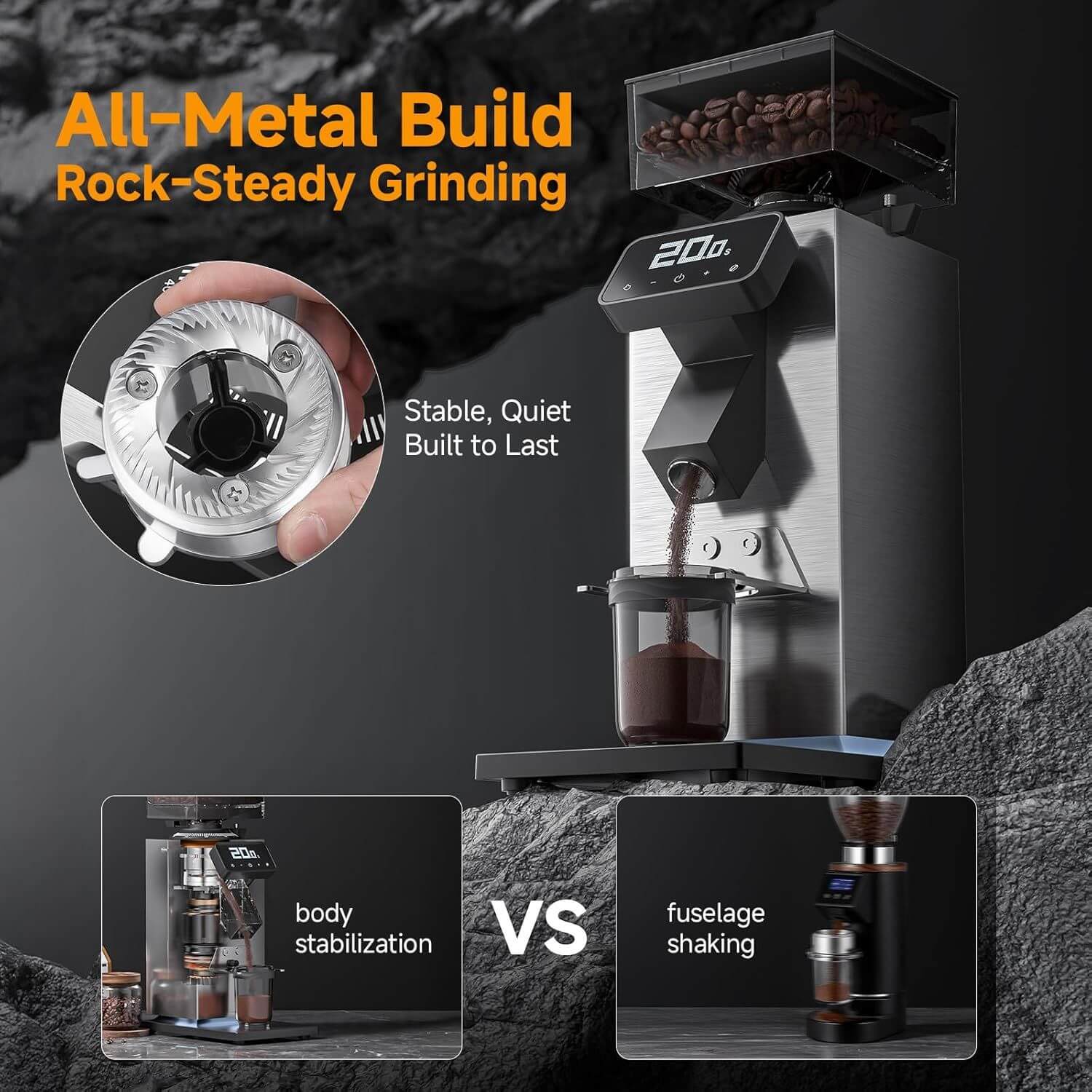 AMZCHEF 64mm Flat Burr Coffee Grinder 90 Settings 4