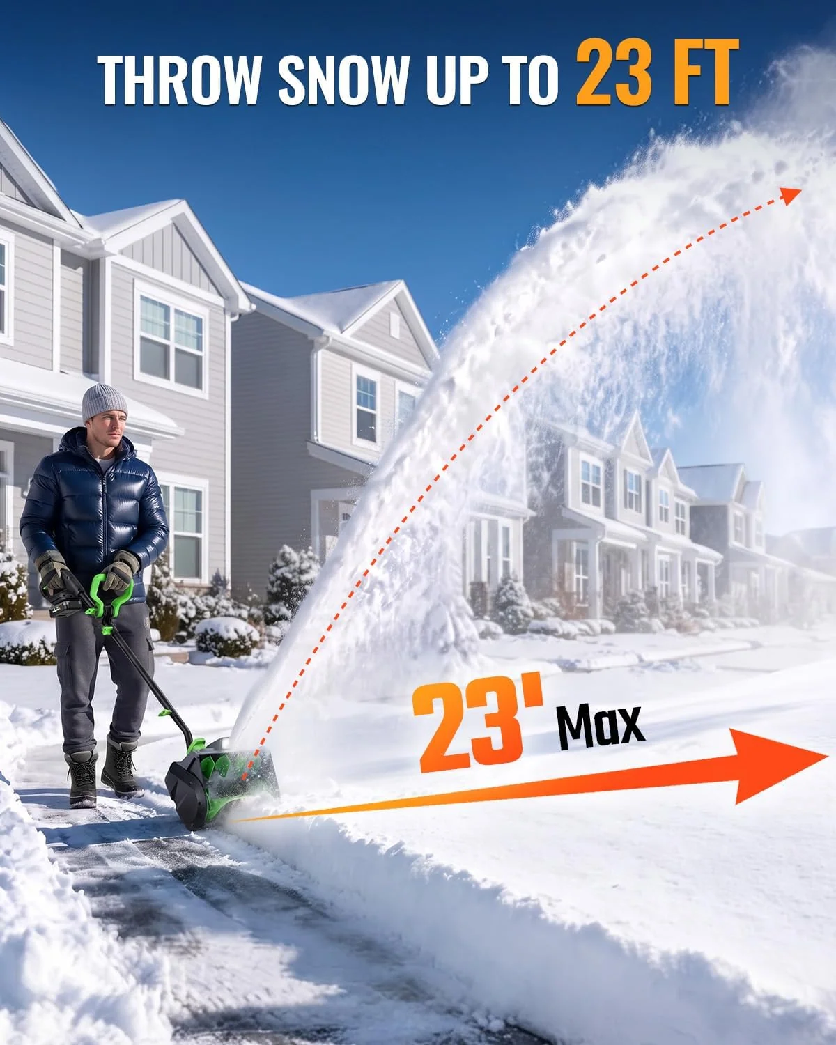 WORKPROX Cordless Snow Shovel, 13-Inch, 20V Battery Included | 23 ft Throw Distance, 4.0Ah Battery, 30° Adjustable Chute, LED Lights, Lightweight, For Steps, Walkways & Driveways - Image 4