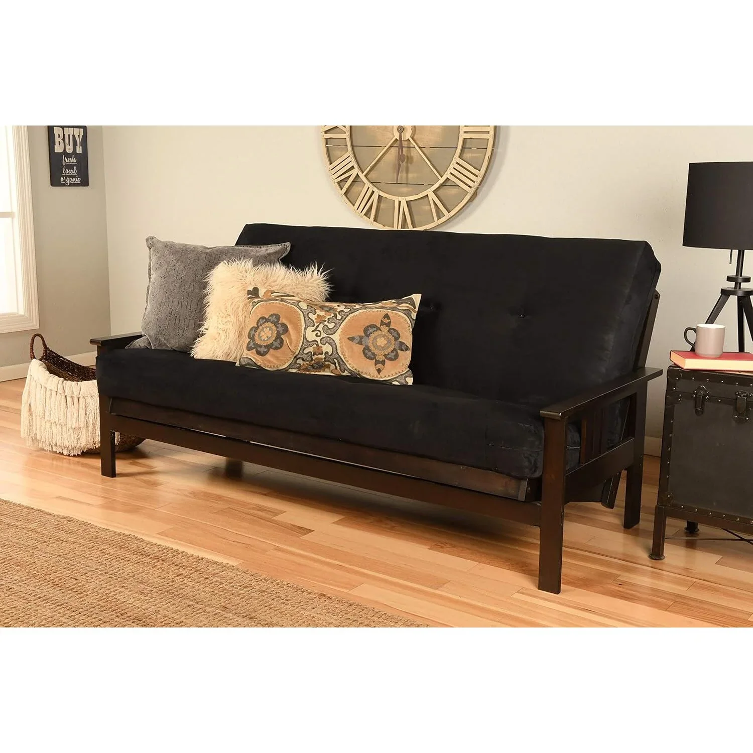 Homestock African Artifacts Full Size Futon Frame Set with Mattress, Easily Converts to Bed, Versatile Design Futon Frame for All Spaces, 33"H x 79"L x 37"D-Color:Linen Charcoal,Size:Barbados - Image 77