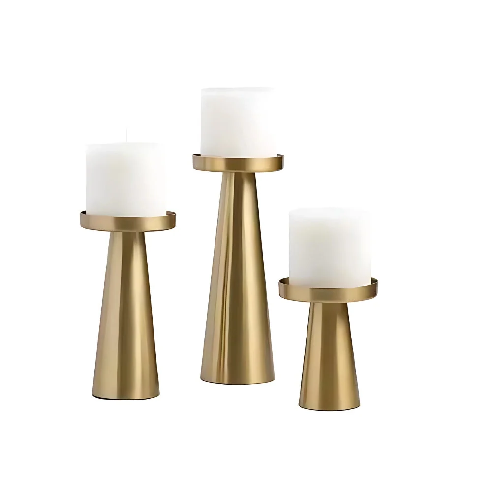 Candle Holders Handcrafted Brushed Brass Set of 3 - Image 4