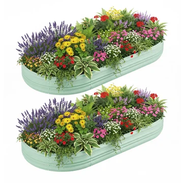 WORKPRO 2PK 8x4x1ft Outdoor Galvanized Raised Garden Bed, Easy Assembly Planter Raised Beds for Vegetable, Flowers, Herbs, Green