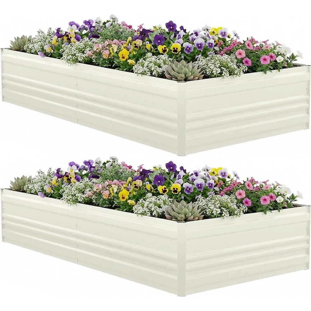 WORKPRO 7.5x4x1ft Outdoor Galvanized Metal Raised Garden Bed, White, 2PK