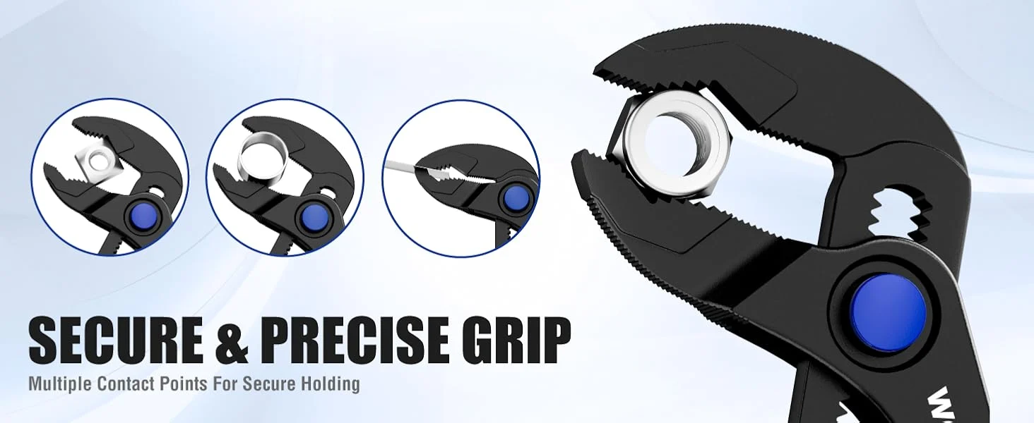 Secure grip pliers with multiple contact points, showing innovation, quality, and durable, high-quality design