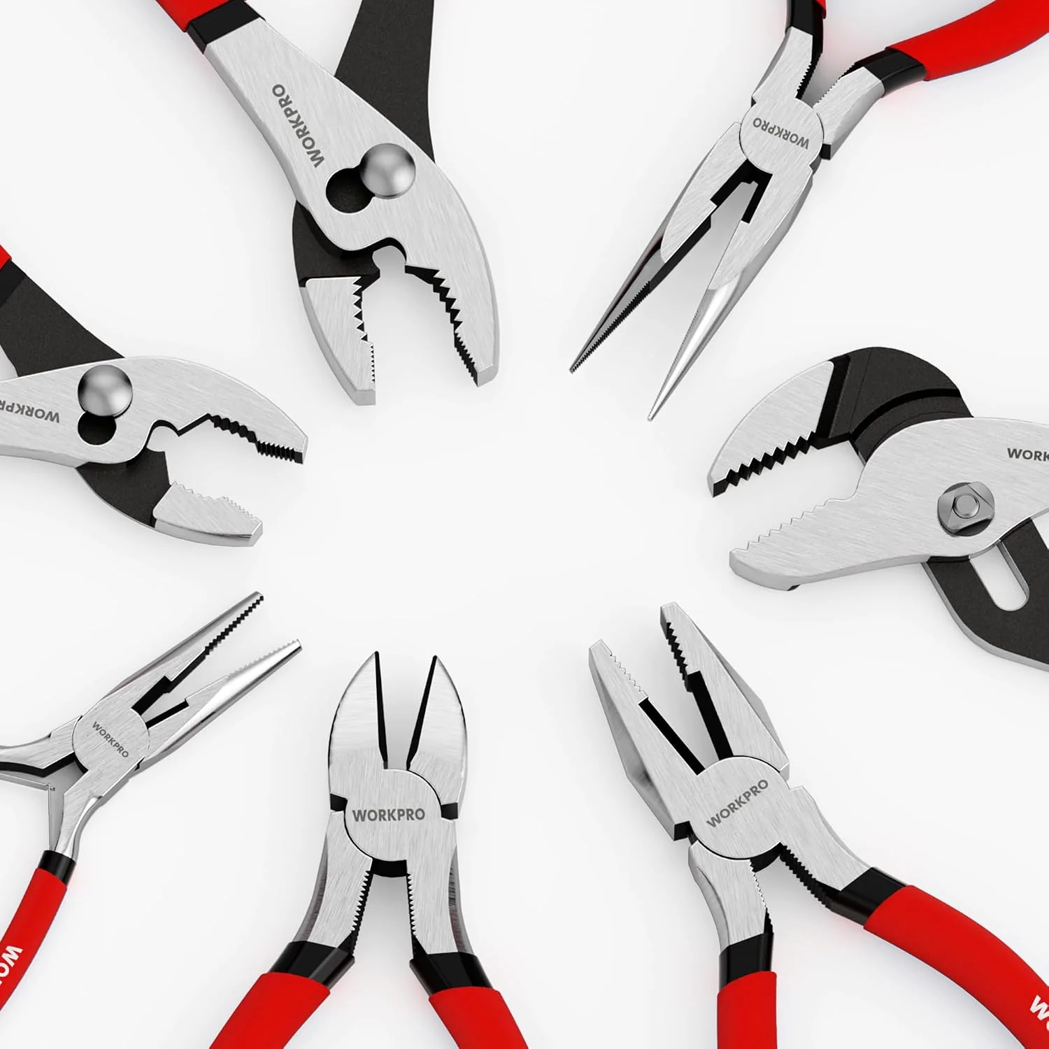 WORKPRO 7-Piece Pliers Set, Pliers Tool Set with Comfort Grip, Red | Groove Joint Plier, Long Nose Pliers, Slip Joint Pliers, Linesman Plier, Diagonal Pliers for DIY & Home Use - Image 8