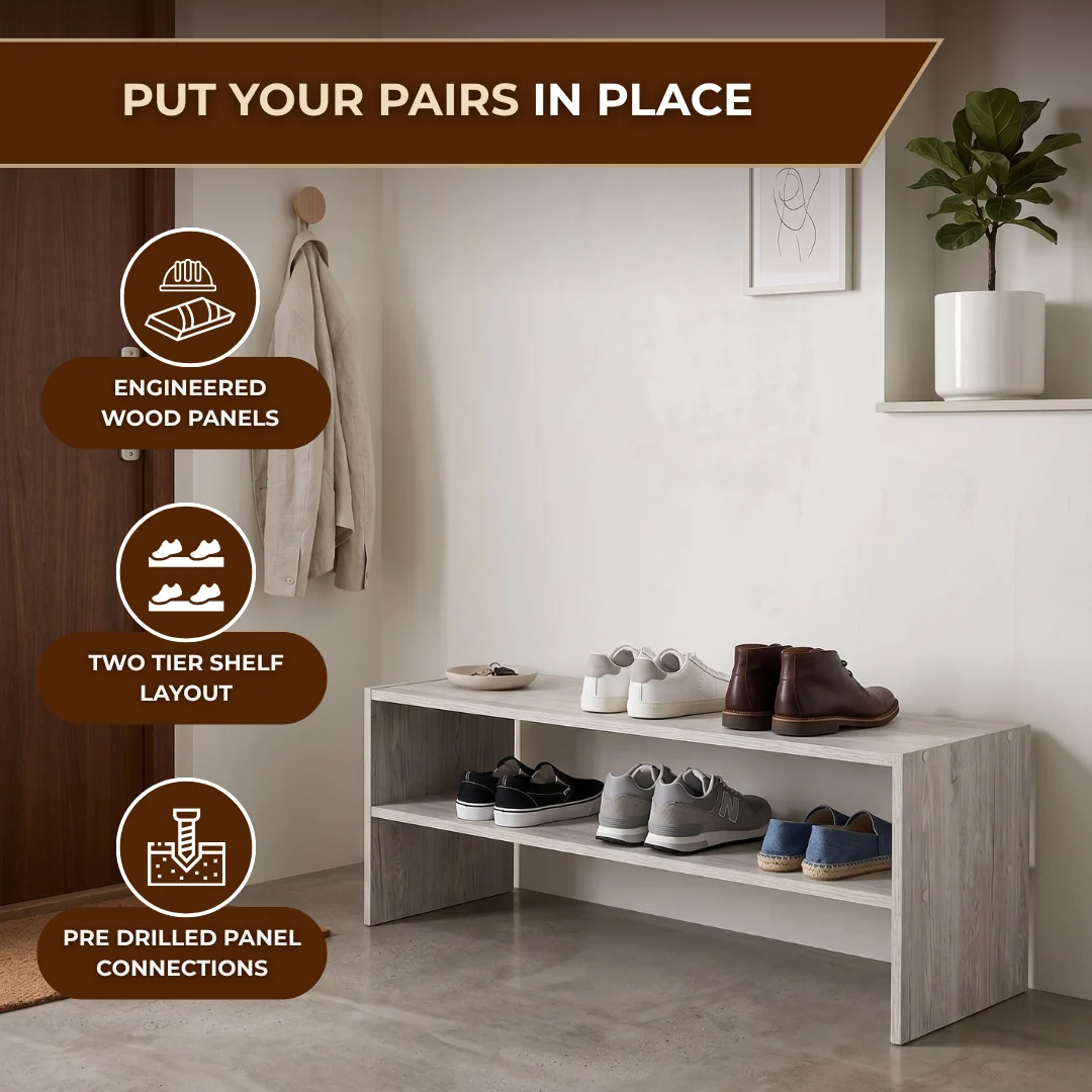 Two-Tier Shoe Organizer Wide Wood Storage Rack for Home Use, 24/28/32 in