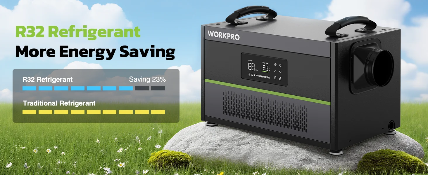 WorkPro refrigerant unit with innovation and quality, showing a control panel on a grassy outdoor setting