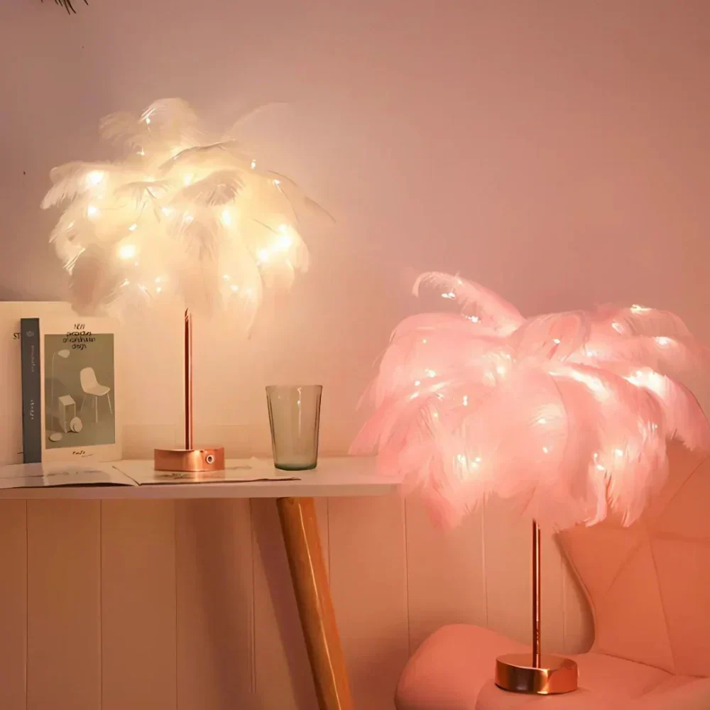 Feathered Serenity Table Lamp with Stylish Metal Stand - Image 11
