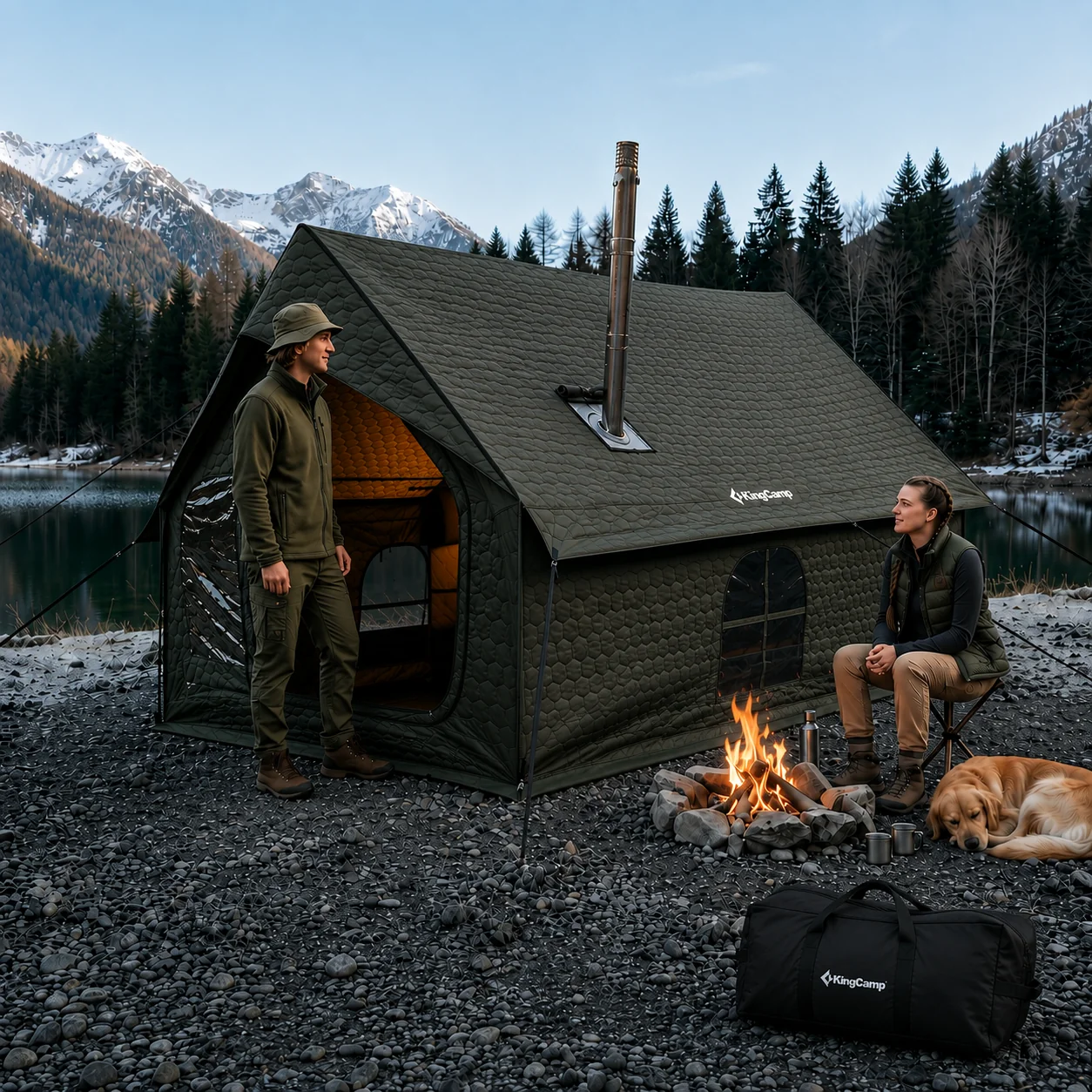 KingCamp Snowhouse 5 Winter Hot Tent & Surefire Wood Stove Bundle