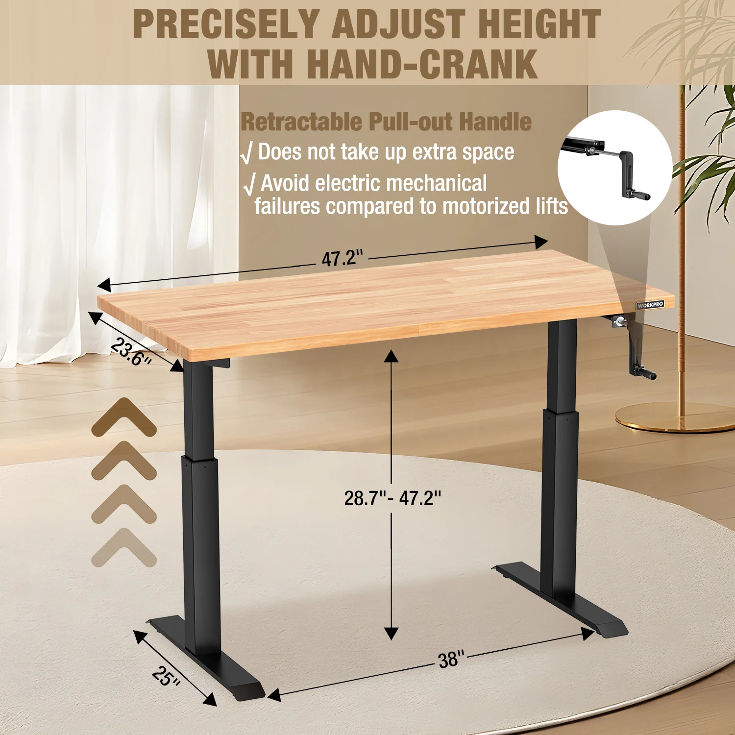 WORKPRO 47.2"×23.6" Adjustable Workbench, Crank Stand Desk, 300LBS Capacity - Image 3