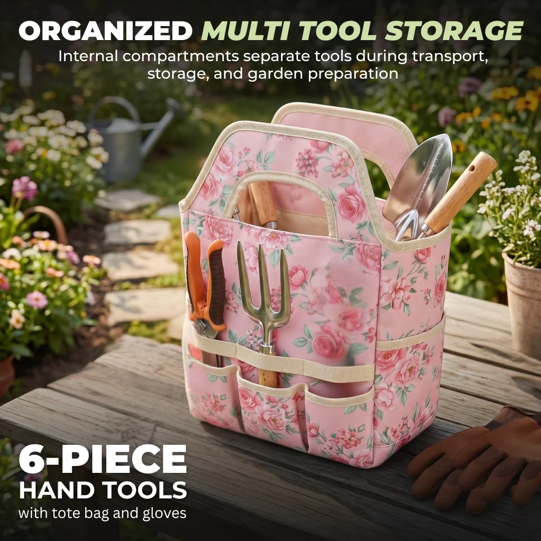 Stainless Steel Garden Tool Set with Tote Bag, 6 Piece Hand Tools