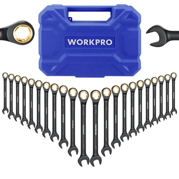 WORKPRO 22-piece Regular Ratcheting Wrench Set Anti-Slip Tooth with Organizer Box, Metric 6-18mm & SAE 1/4-3/4"