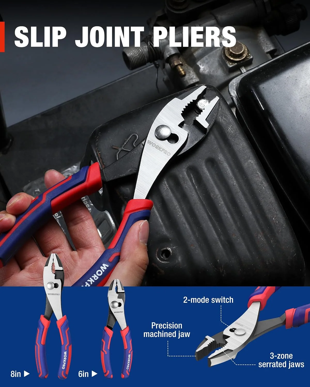 WORKPRO Pliers & Wrench Set, 12-Piece Pliers Tool Set with Organizer | 12-Piece Pliers Set Kit Made with CR-V & Carbon Steel, Ergonomic Grips, Ideal for Home & Garage, Suitable for gifting - Image 3