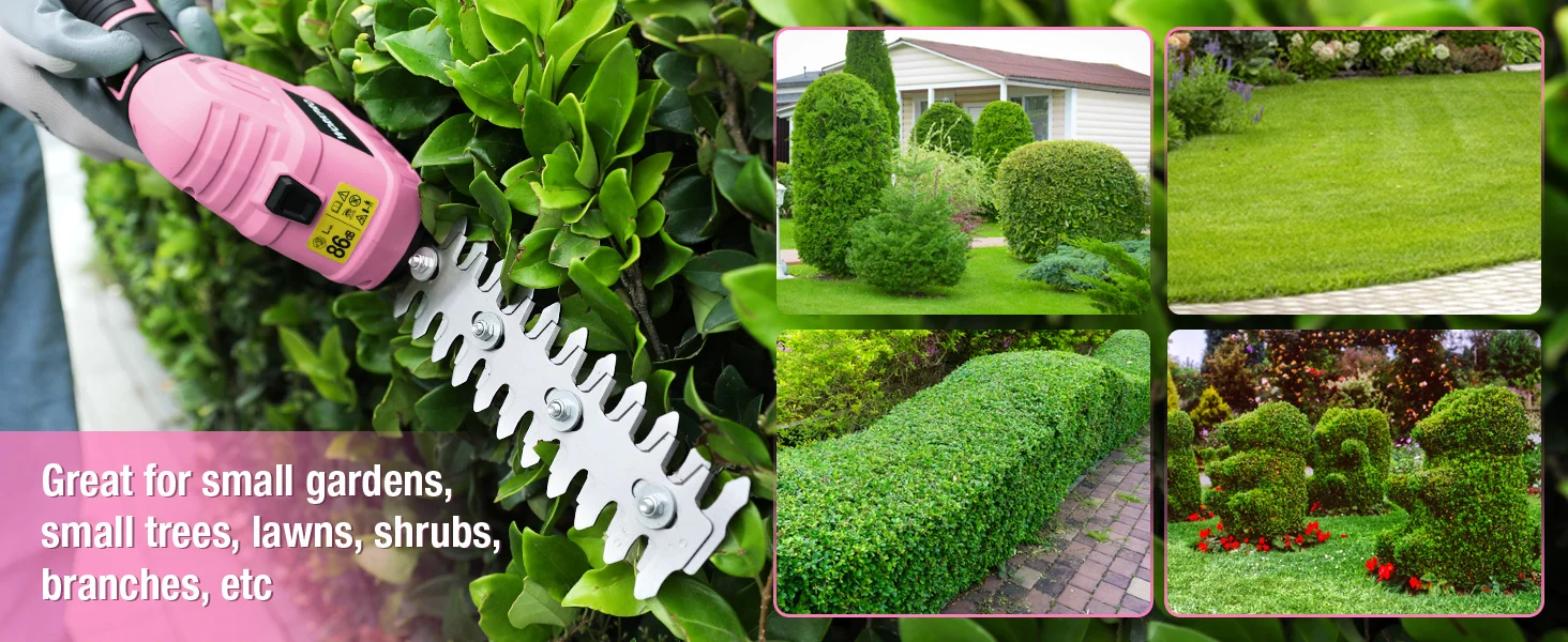 Garden hedge trimmer cutting green leaves, with innovation and quality shown in yard trimming photos