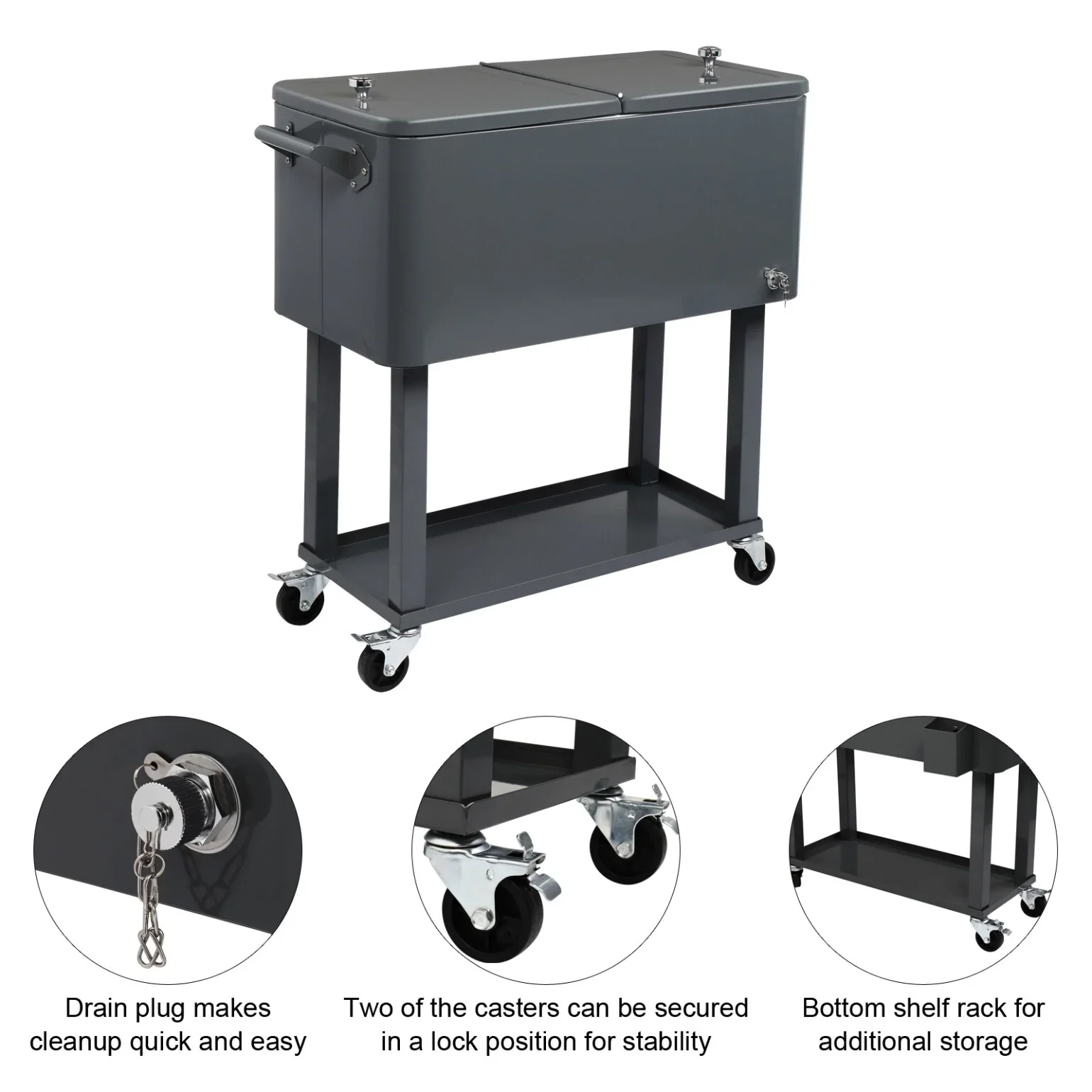 80Qt All-In-One Cooler Cart With Bottle Opener, Lower Storage Shelf and Cap Catcher, Outdoor Party Rolling Cooler With Lockable Wheels For Pool Side, Patio, Balcony, Mint(33.07 x 15.16 x 35.83)" - Image 41