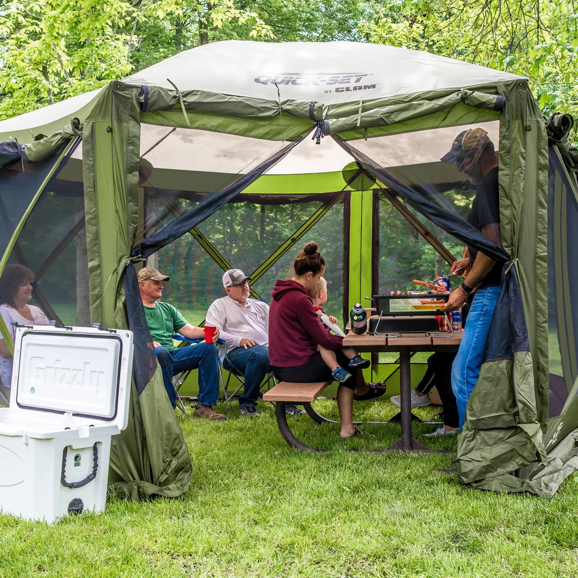 CLAM Quick-Set Pavilion 12.5 x 12.5' Portable Outdoor Canopy Shelter, Green - Image 39