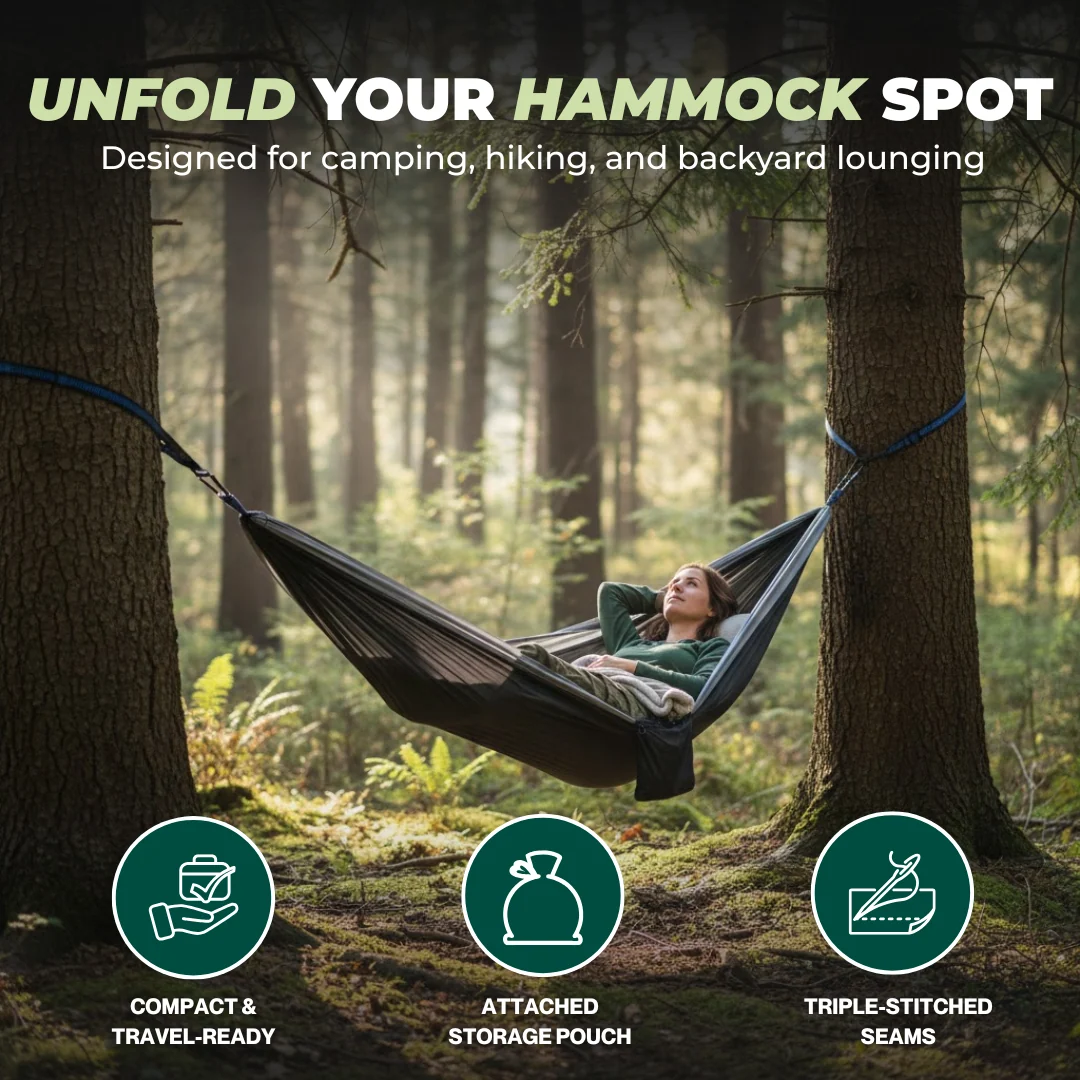 Nylon Camping Hammock with Adjustable Straps and 2 Carabiners