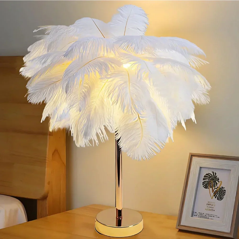 Feathered Serenity Table Lamp with Stylish Metal Stand - Image 4