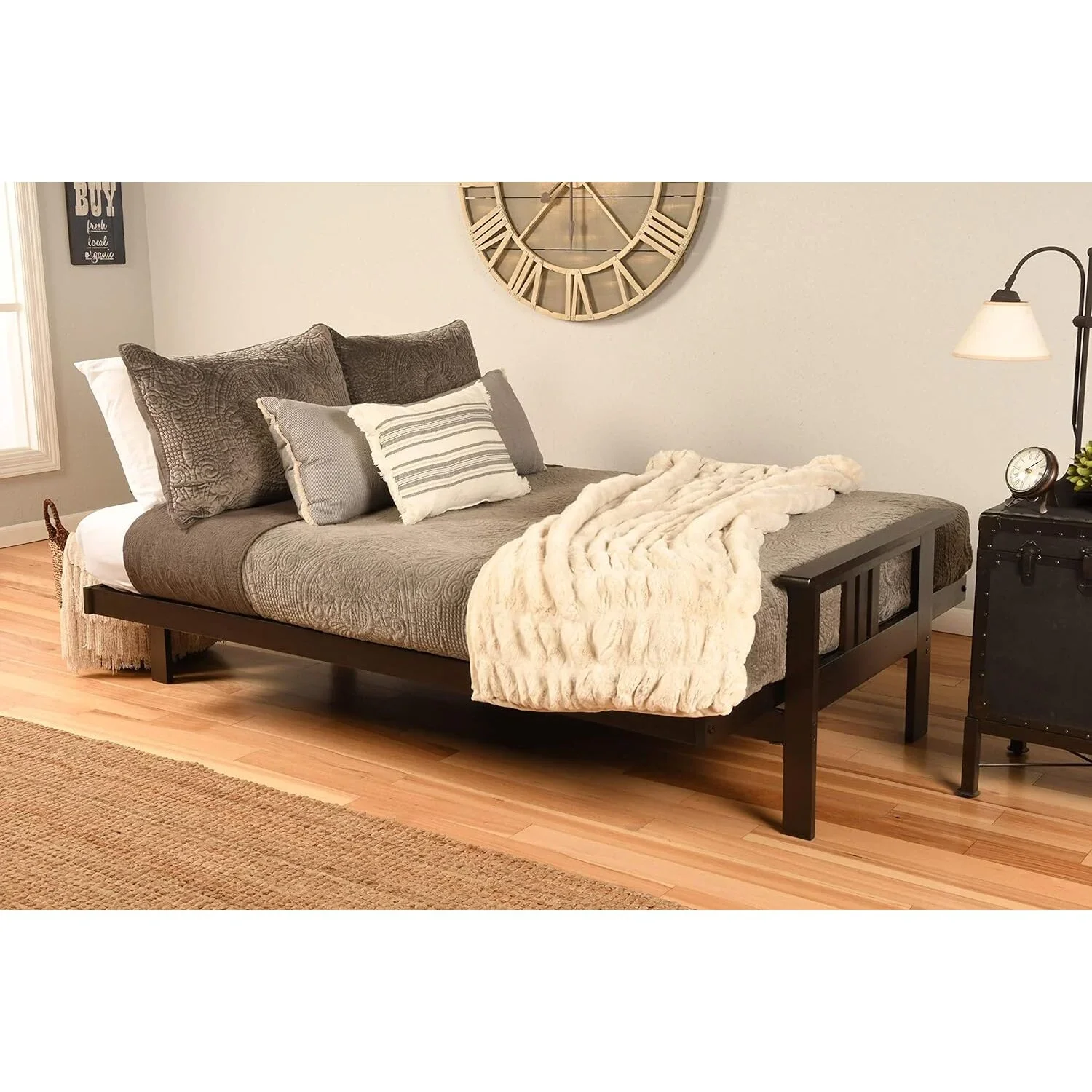 Homestock African Artifacts Full Size Futon Frame Set with Mattress, Easily Converts to Bed, Versatile Design Futon Frame for All Spaces, 33"H x 79"L x 37"D-Color:Linen Charcoal,Size:Barbados - Image 117