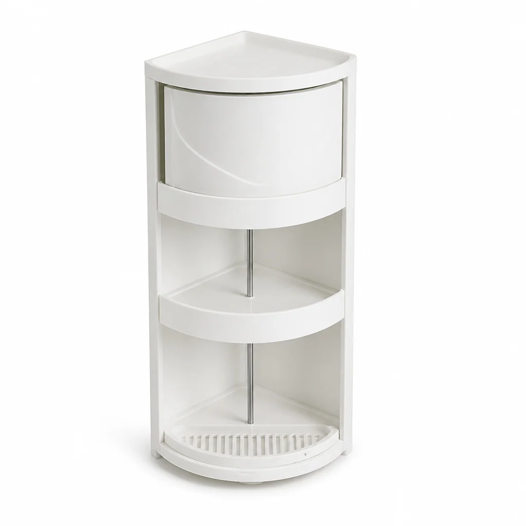 Rotating Triangular Suction-Cup Mount Corner Shelf Organizer (360°, 3-Tier)