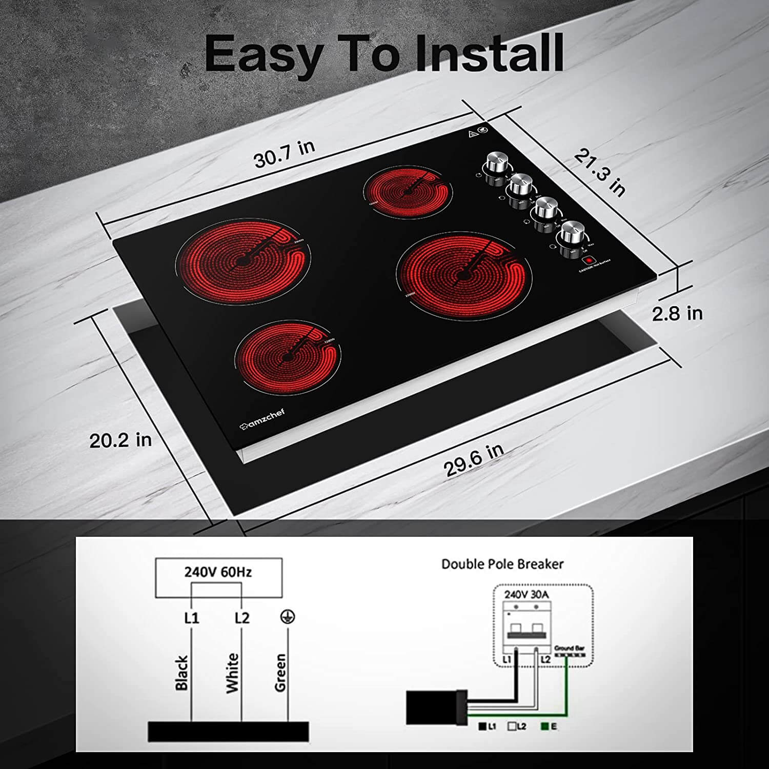 AMZCHEF 30" Induction Cooktop Built-in With 4 Burners Control by Knob 2