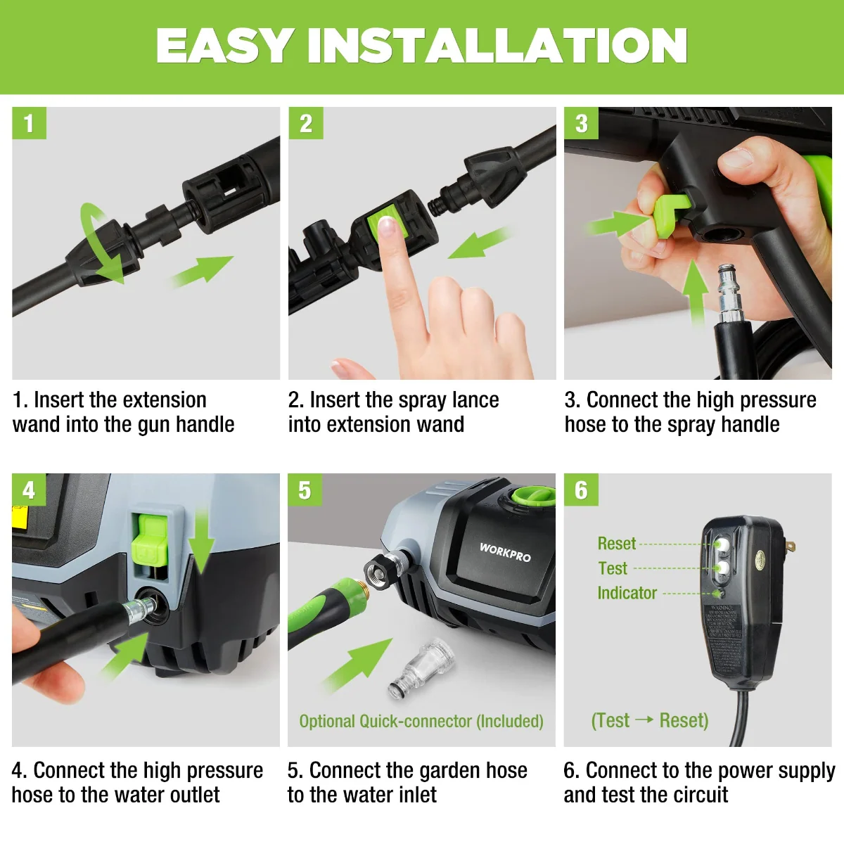 WORKPRO 1900 Max PSI 1.8 GPM 12-Amp Compact Electric High Pressure Washer - Image 6