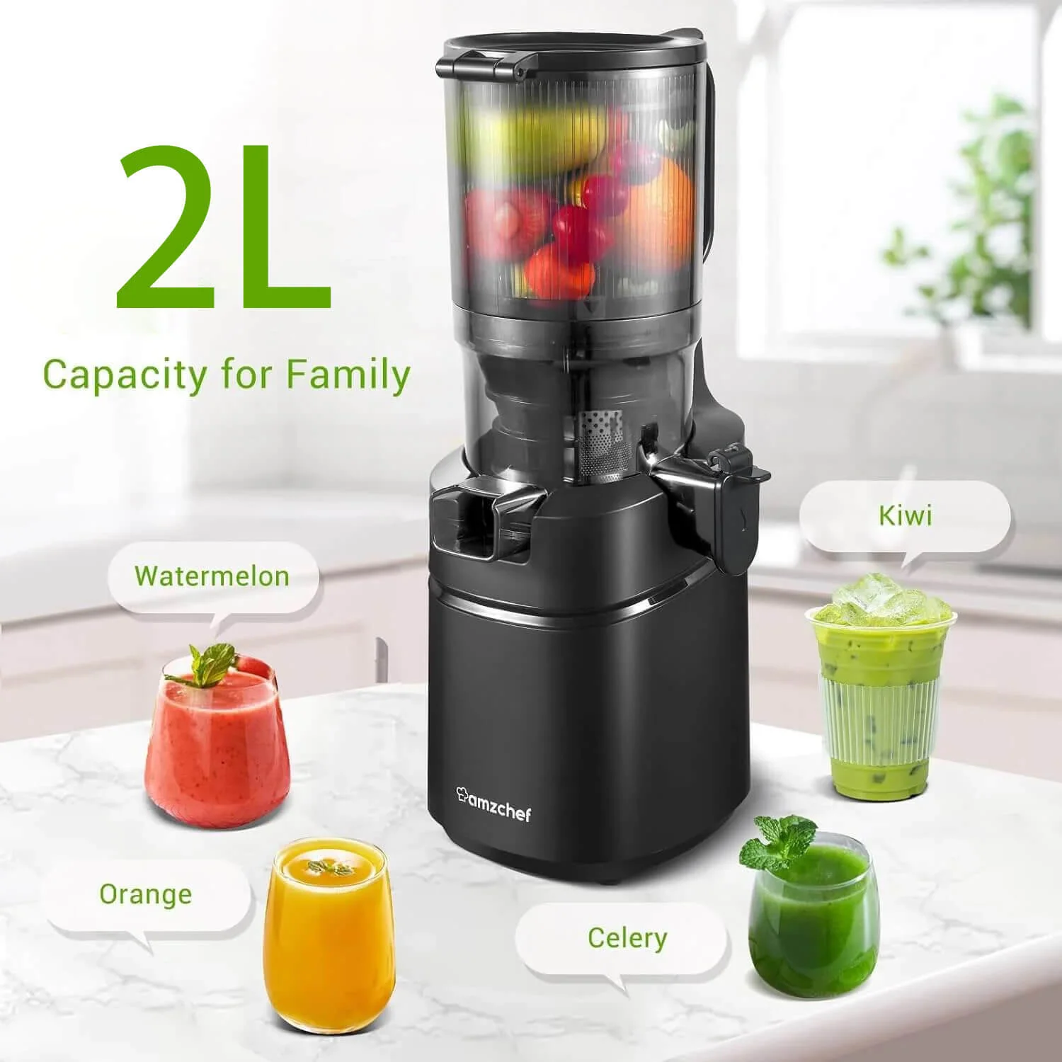 AMZCHEF Masticating Juicer Feeding with 5.8‘’ Large Auger 4