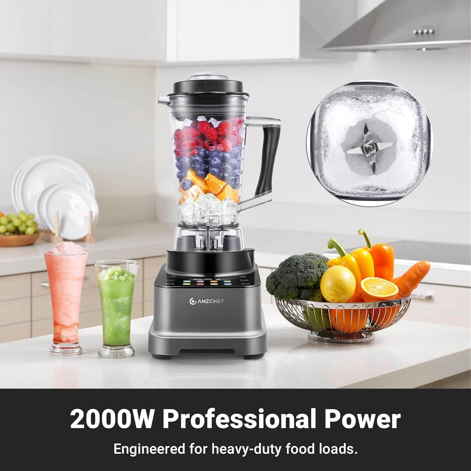 AMZCHEF 8-IN-1 Professional Blenders 2025 with LED Panel Touch Control 2000W 2