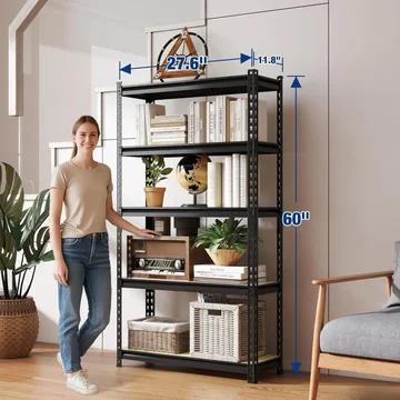 WORKPRO 5-Tier Adjustable Metal Shelving Unit, 27.6"Wx11.8"Dx60"H, Black