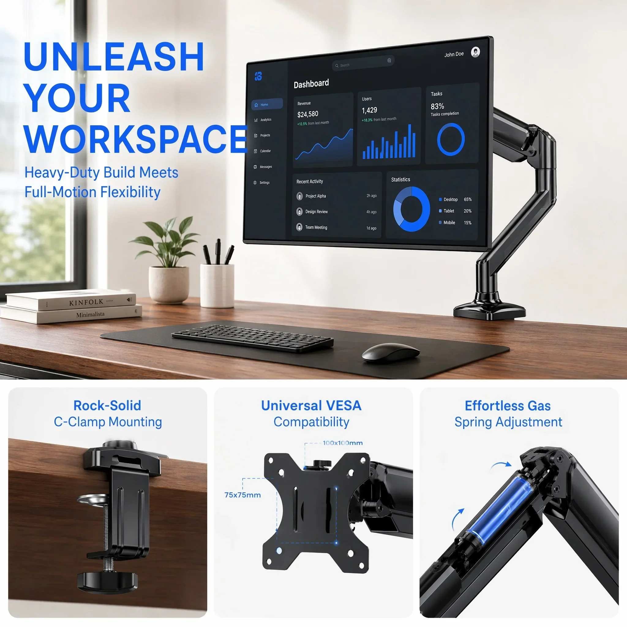 Gas Spring Monitor Arm for Adjustable Screen Positioning - Image 5