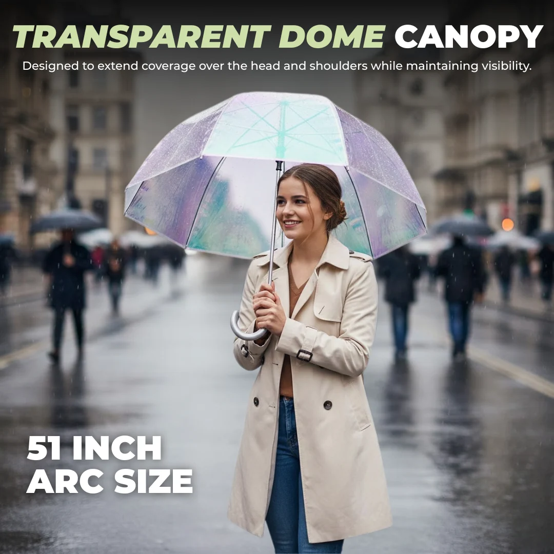 Adult Bubble Umbrella with Clear Dome Canopy for Outdoor Rain Use