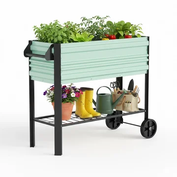 WORKPRO 37in Outdoor Galvanized Raised Garden Bed with Legs and Wheels, Green