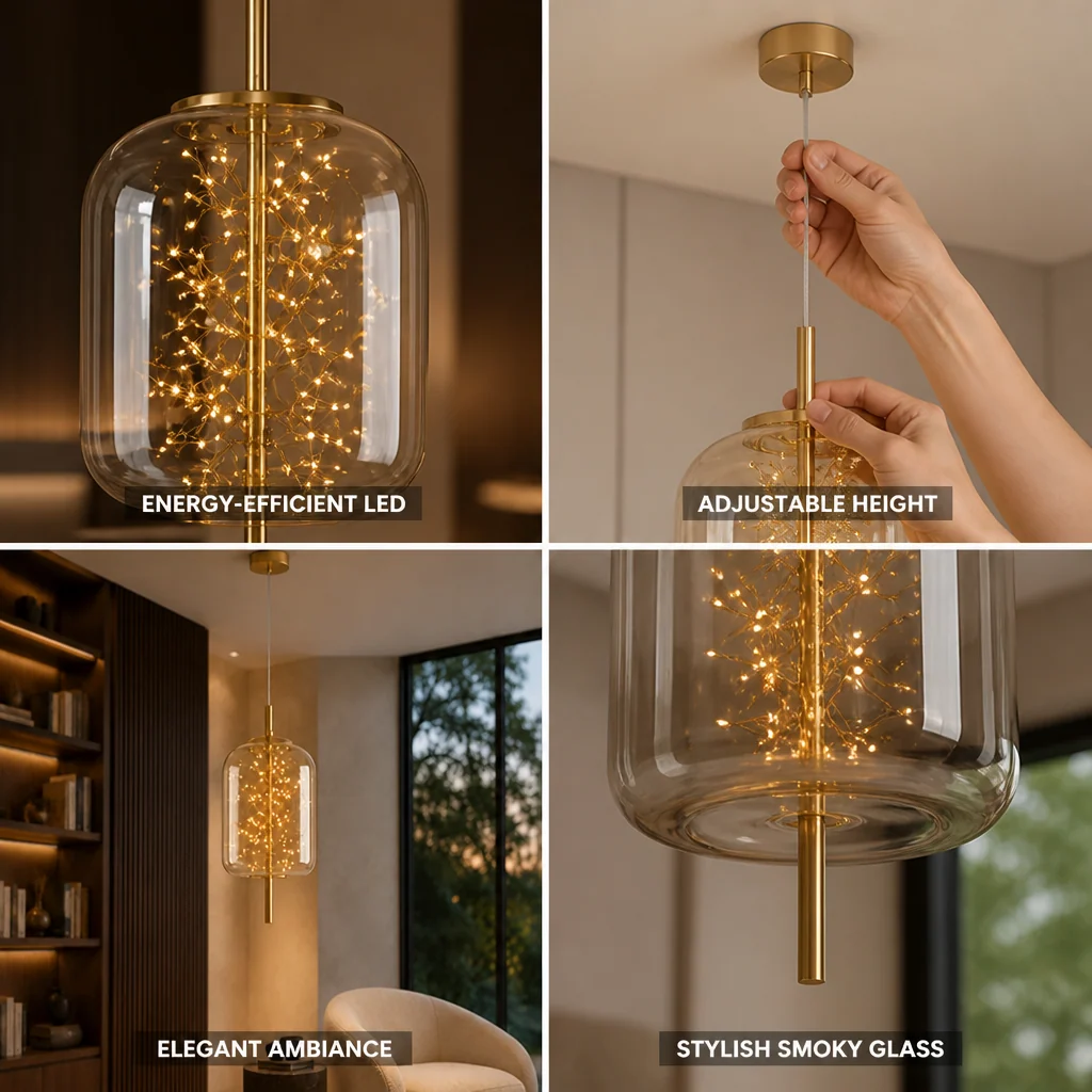 Pendant Light Energy-Efficient LED Smoky Glass Adjustable Wire - Image 4