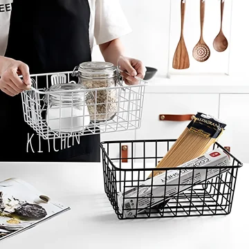 Wire Storage Basket Iron Waterproof Cutout Handles