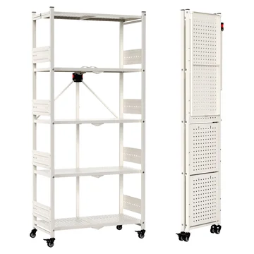 WORKPRO 5-Tier Folding Shelf, No-Assembly Metal Storage Rack with Wheels, 750 lbs Capacity (with Leveling Feet), Collapsible Shelving Unit for Kitchen, Pantry, Closet & Craft Shows - White