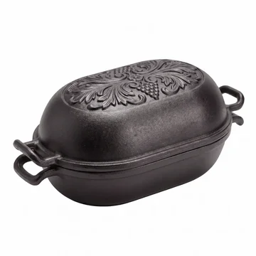 Pre-Seasoned Oval Bread Baker - 3.3 Quart Cast Iron Loaf Pan with Cover