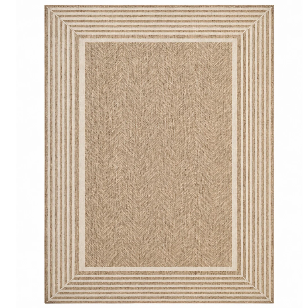 Rectangular Area Rug 5x8 ft with Water-Resistant Striped Edge