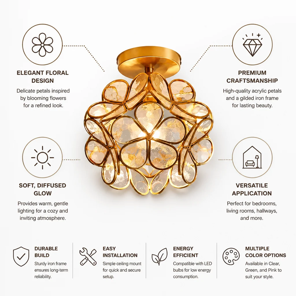 Ceiling Lamp Floral Acrylic Petals Gilded Frame - Image 7
