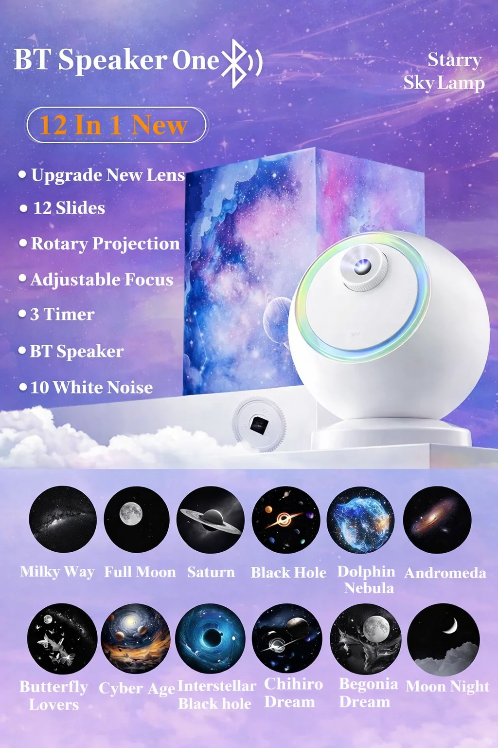 Celestial Bliss LED Nightlight Projector with Bluetooth Sound - Image 3