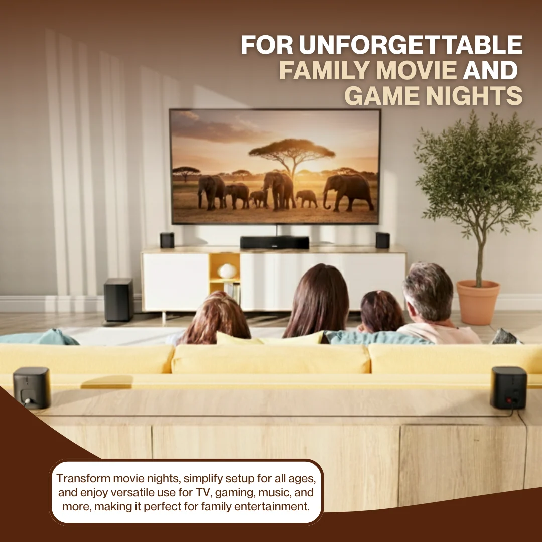 7.1ch Virtual Surround Sound Bar with Subwoofer & 4 Surround Speakers