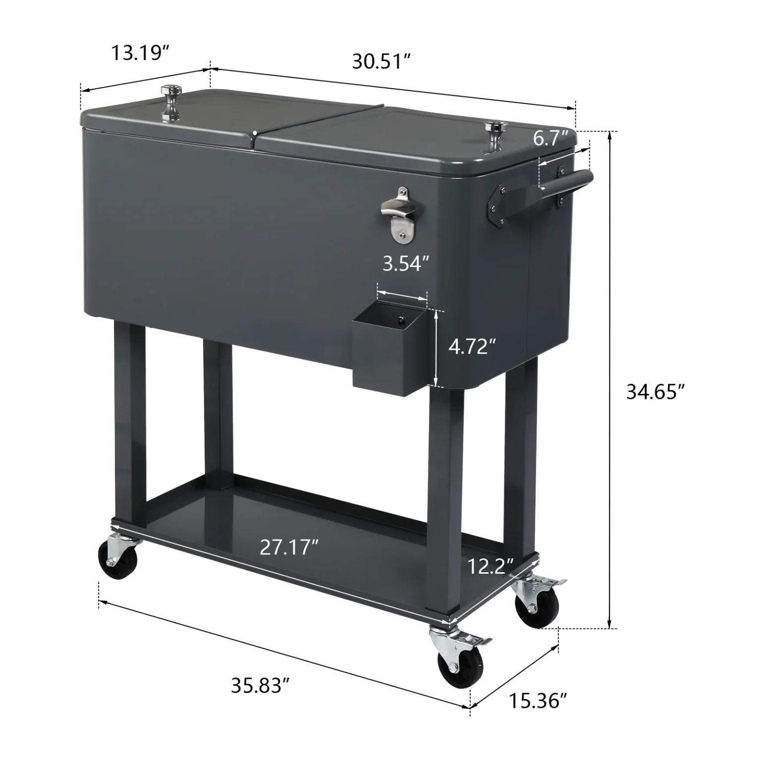80Qt All-In-One Cooler Cart With Bottle Opener, Lower Storage Shelf and Cap Catcher, Outdoor Party Rolling Cooler With Lockable Wheels For Pool Side, Patio, Balcony, Mint(33.07 x 15.16 x 35.83)" - Image 43