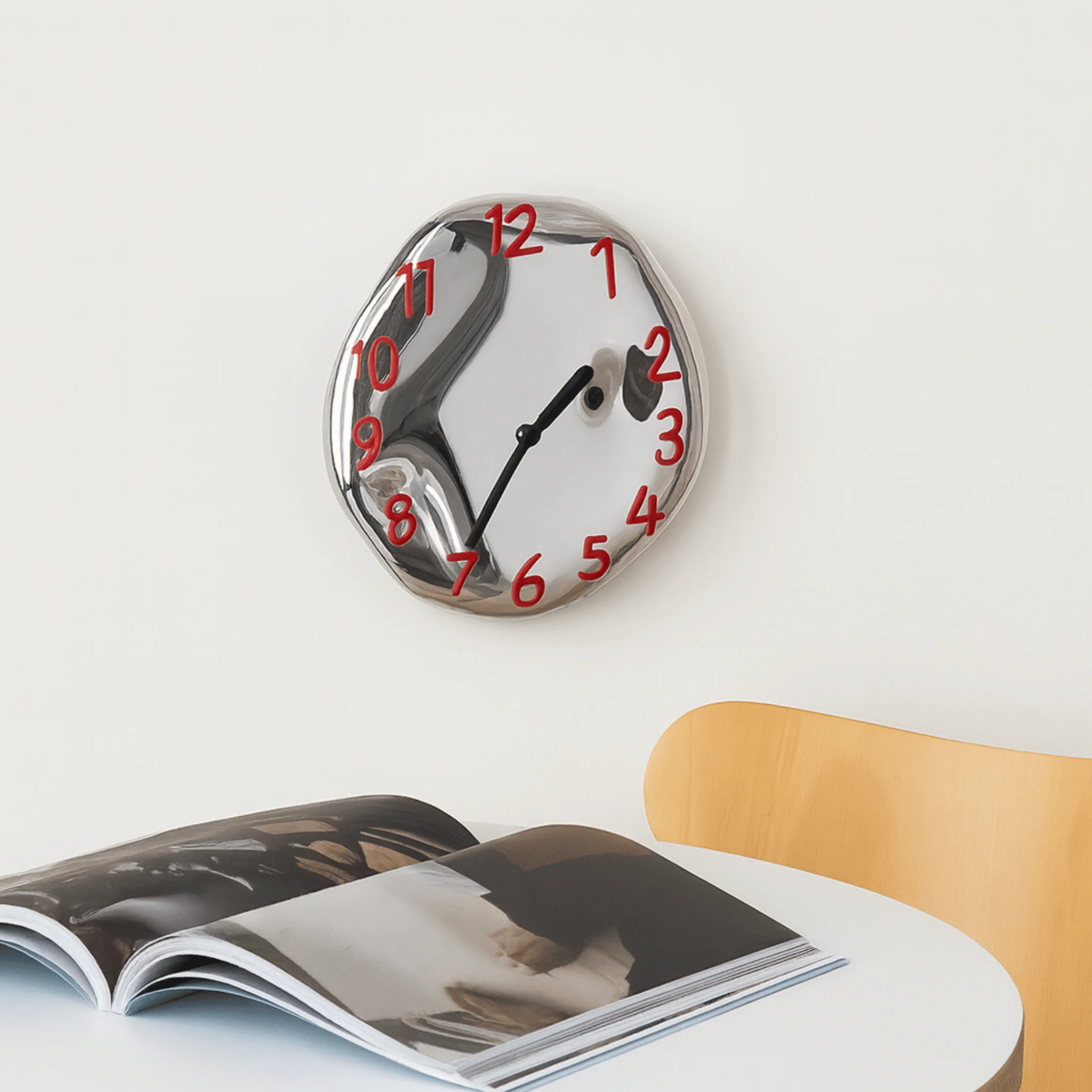 Elegant Ceramic Wall Clock with Polished Chrome Details - Image 6