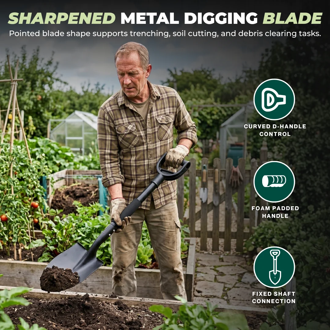 Compact Metal Digging Shovel for Garden, Camping, and Yard Work