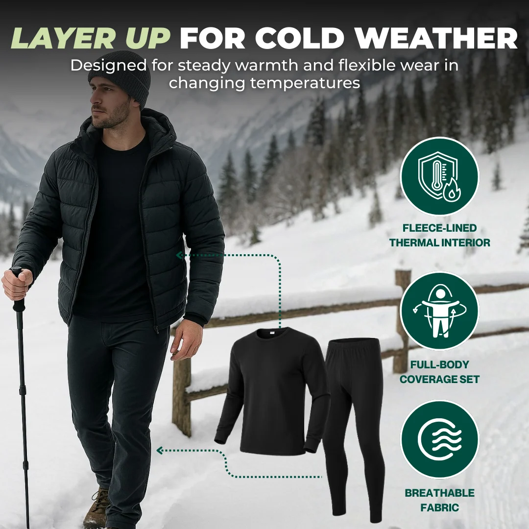 Men’s Fleece Lined Thermal Underwear Base Layer Top and Bottom Set