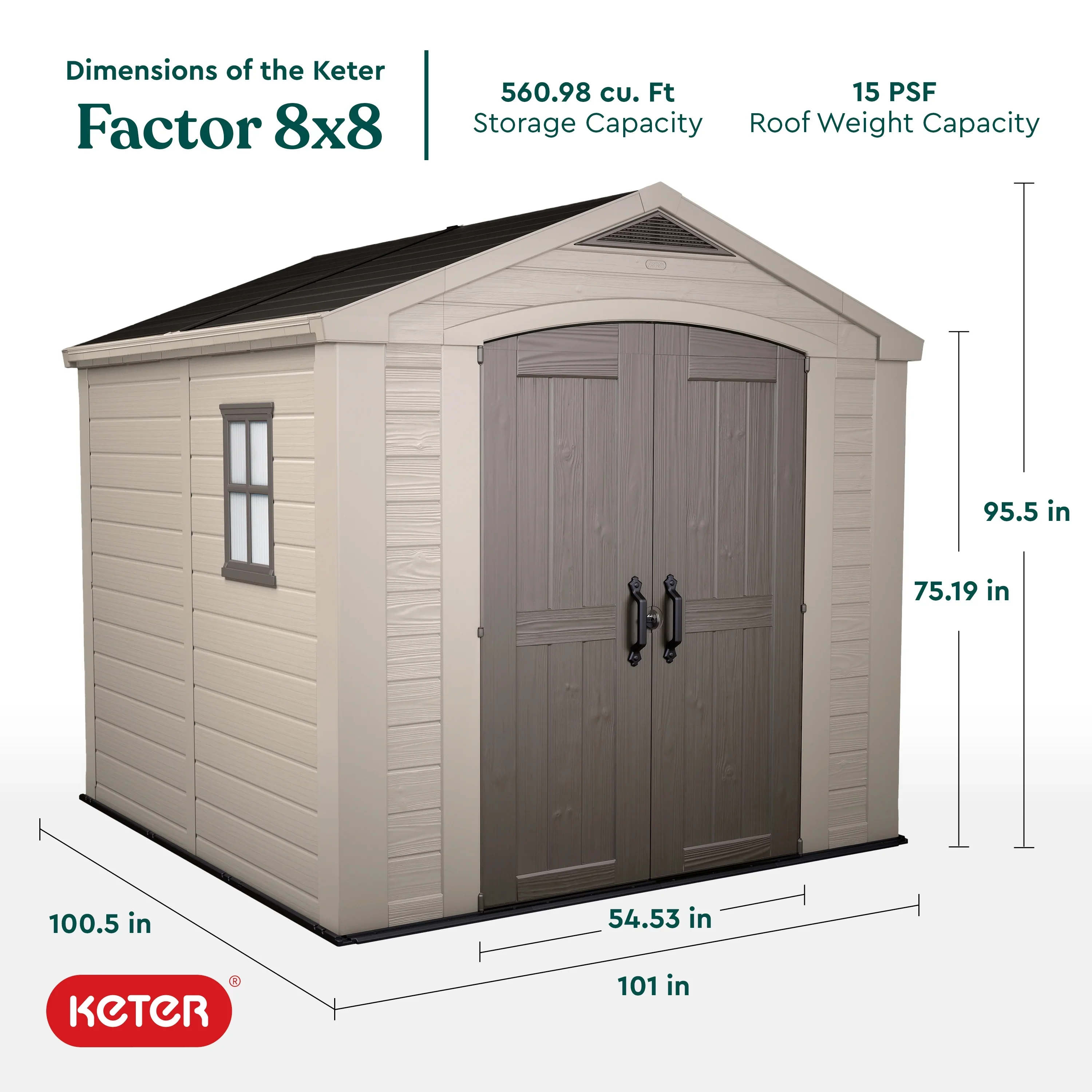 Keter Factor 8 x 11 Foot All Weather Resin Outdoor Storage Shed, Taupe - Image 26