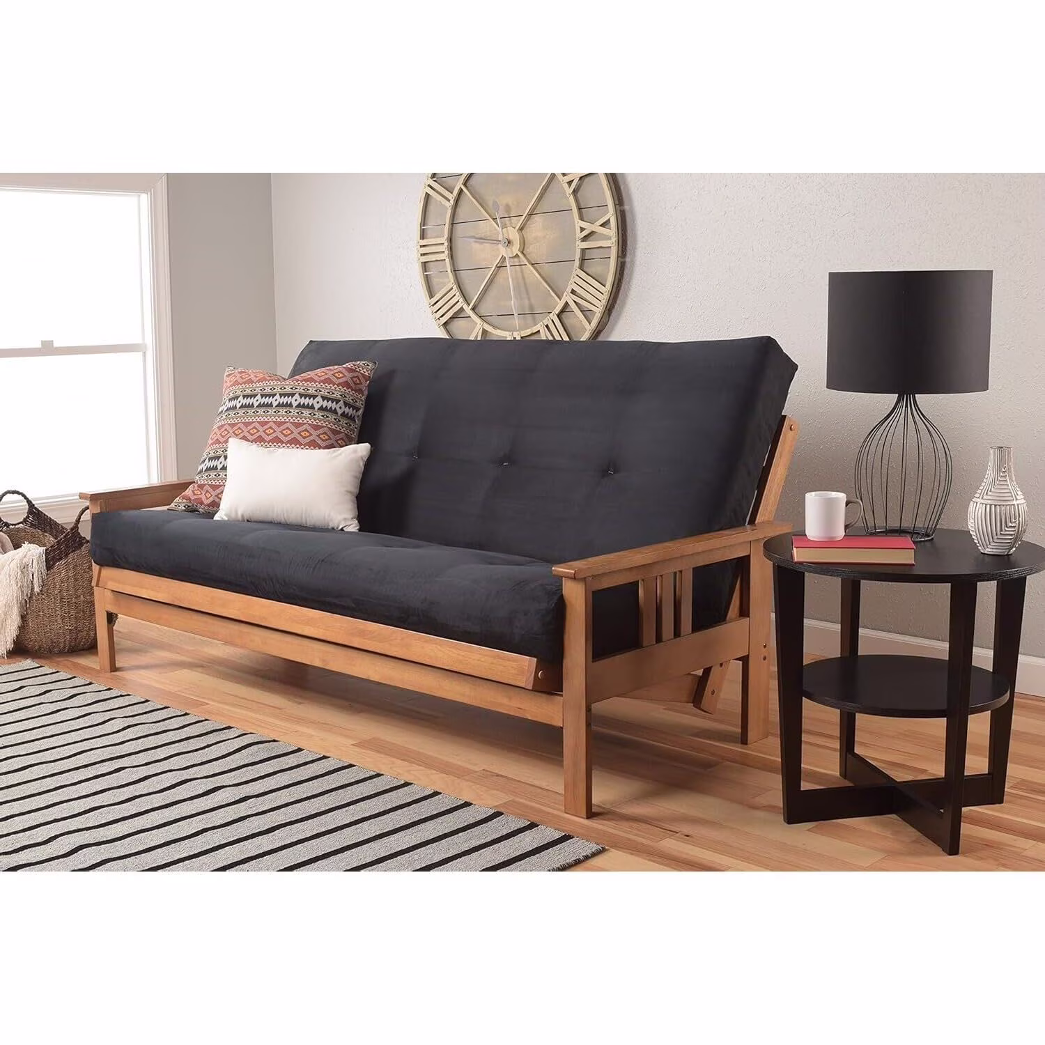 Homestock African Artifacts Full Size Futon Frame Set with Mattress, Easily Converts to Bed, Versatile Design Futon Frame for All Spaces, 33"H x 79"L x 37"D-Color:Linen Charcoal,Size:Barbados - Image 44
