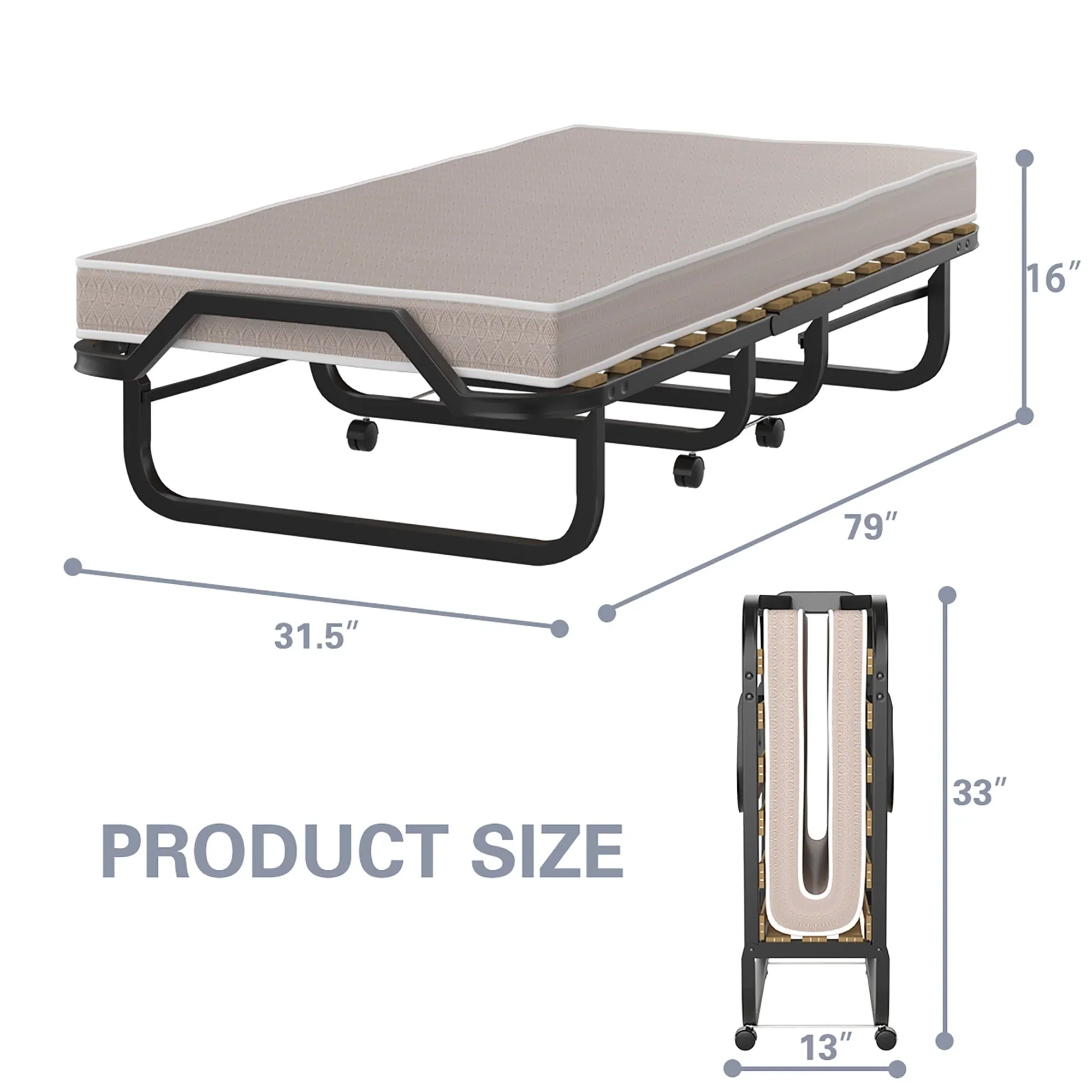 Costway Folding Bed Rollaway Guest Bed w/ Memory Foam Sturdy Metal Frame & Foam Mattress, Made in Italy (Product Dimensions: 79L x 31.5W x 16 H inch) - Image 2