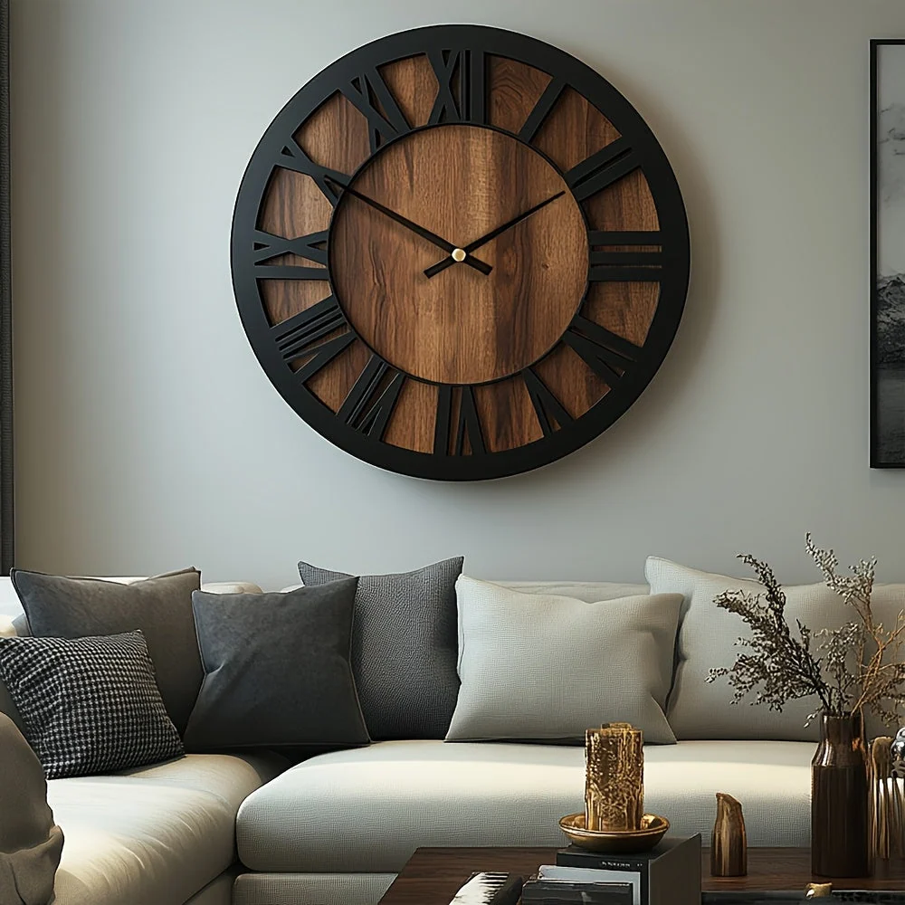 Rustic Elegance Wall Clock with Roman Numerals - Image 2